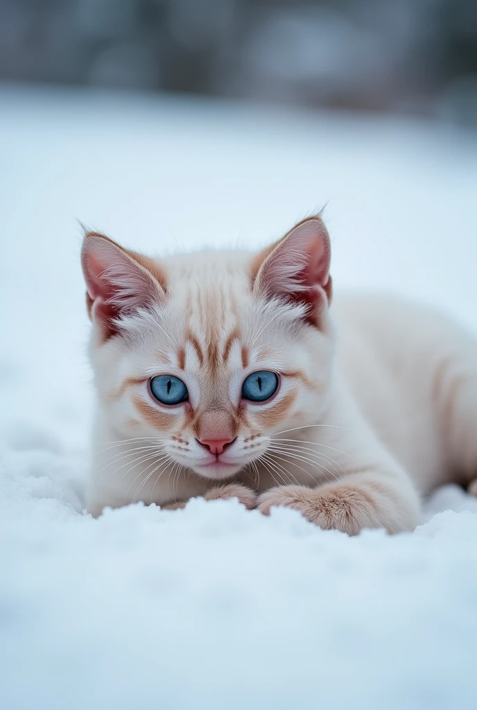 (best quality,4k,8k,highres,masterpiece:1.2),ultra-detailed,(realistic,photorealistic,photo-realistic:1.37),cat lying,cat lying in snow,cat looking at camera,cute cat,cute and adorable cat,adorable kitty photo,beautiful cat,beautiful glowing eyes,adorable beauty,dreamy animal with cute eyes,kawaii cat,adorable and charming,awesome cat,beautiful and cute,adorable kitten,adorable animal,cute cat with anime visual effects,adorable eyes, snowy environment,white snowy landscape, fluffy snow,sparkling snowflakes,vivid colors,sharply focused image,soft lighting,pet photography,concept artists.