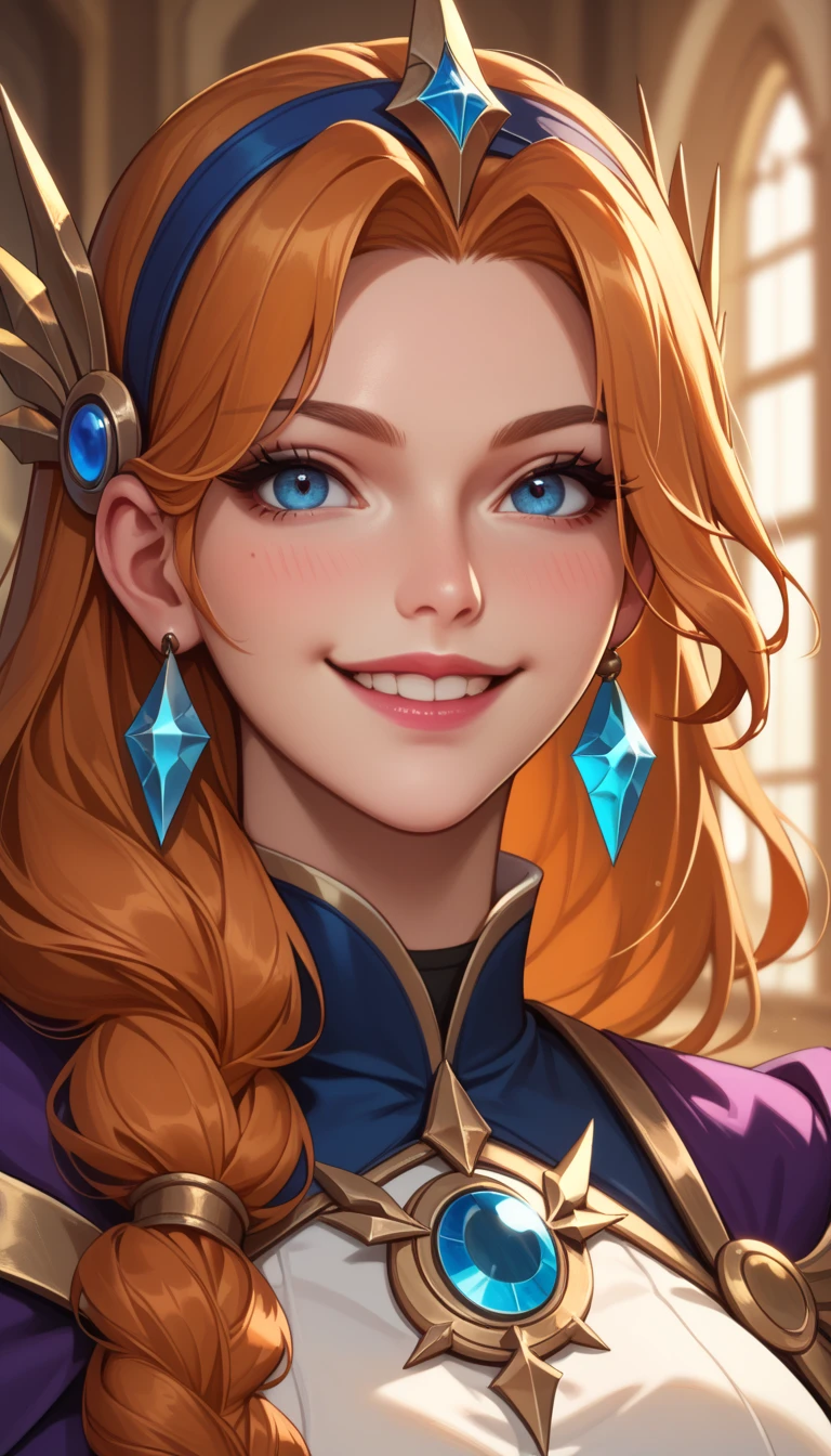 leona from League of Legends, smile, portrait, (masterpiece, best quality,)