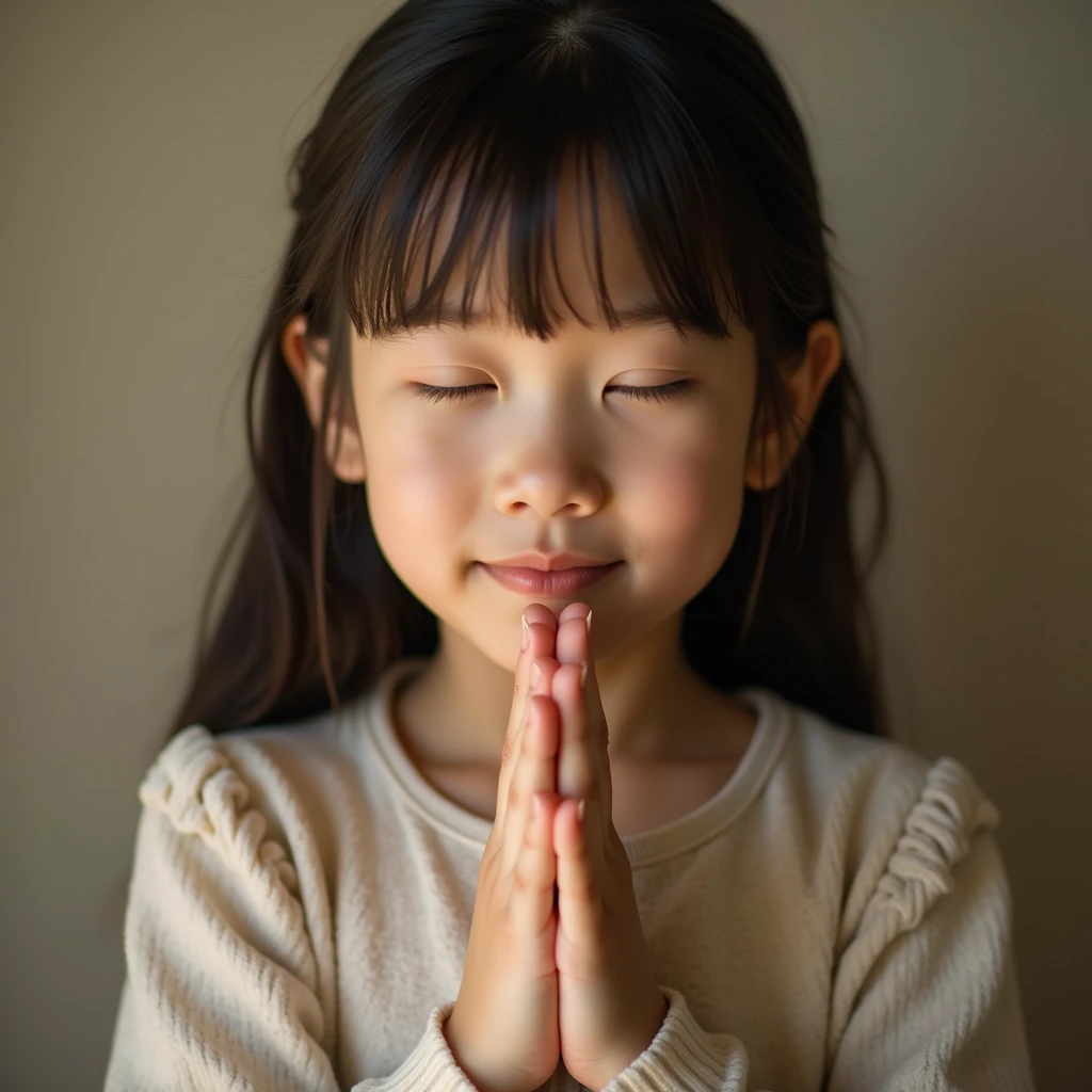 prayer Joining hands in prayer Buddhism child girl Ultra-realistic