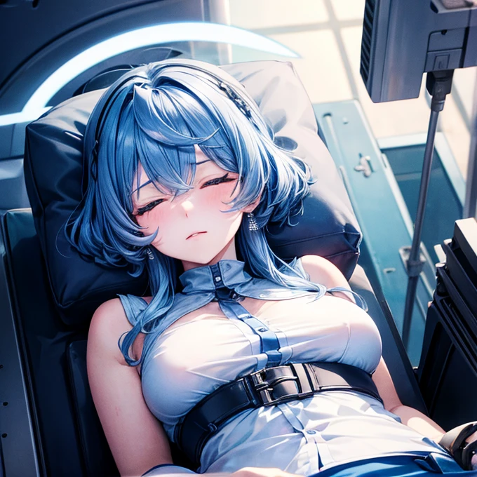    they are shaped like the upper body of a woman sleeping on a machine　 (((   women have penises between their legs  )))  blue hair 　 Legs open when lying on their back 。