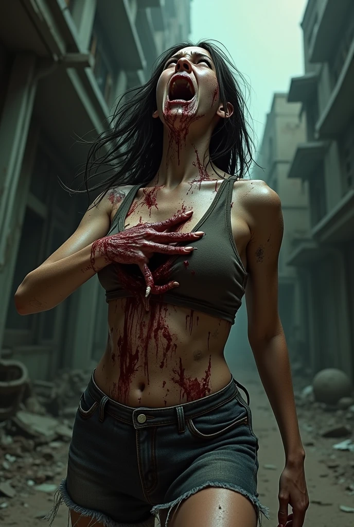 A full body of horror ((__CLASS__) naked, wearing no clothes_) in (Citadel of the Knight King) (teal hair) (colossal breasts)) green eyes photorealistic, photo, masterpiece, realistic, realism, photorealism, high contrast, photorealistic digital art trending on Artstation 8k HD high definition detailed realistic, detailed, skin texture, hyper detailed, realistic skin texture, armature, best quality, ultra high res, (photorealistic:1.4),, high resolution, detailed, raw photo, sharp re, by lee jeffries nikon d850 film stock photograph 4 kodak portra 400 camera f1.6 lens rich colors hyper realistic lifelike texture dramatic lighting unrealengine trending on artstation cinestill 800, street fighter (full body:1.4) covered in blood. screaming in pain. expressive facial expression