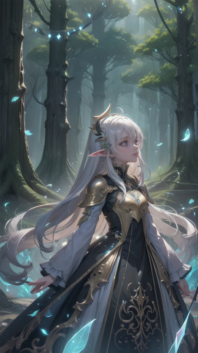 FS, an albino girl with perfect 10 features and long black Rapunzel-like hair, stands in a picturesque Avatar-like scene. Her body is graceful with a petite bust and slender legs. The girl looks stunning in a sheer organza dress with intricate designs. Her high-heeled shoes are elegant with golden patterns. The sunlight creates a subtle silhouette around her contours from the back, while soft and filling light illuminates her from the front. This scene has photorealistic qualities and is a concept art that creates a wow effect of:2. It can be found on the website 500px with hyper-superior details of:2. --auto --s2