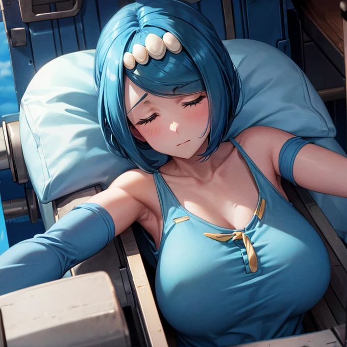    they are shaped like the upper body of a woman sleeping on a machine　 (((   women have penises between their legs  )))  blue hair 　 Legs open when lying on their back 。