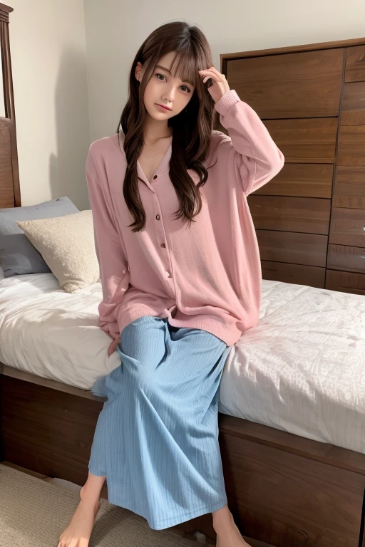 Sleeping girl, 22, actual, She wore long trousers, She was wearing pink pajamas, Brown hair.