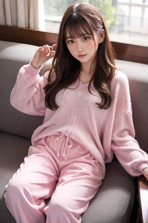 Sleeping girl, 22, actual, She wore long trousers, She was wearing pink pajamas, Brown hair.