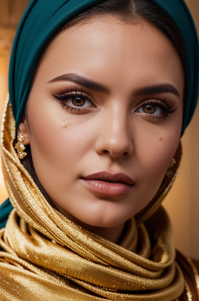 A Christian Azeri woman, beautiful detailed eyes, beautiful detailed lips, extremely detailed eyes and face, long eyelashes, elegant middle-aged woman, traditional Azeri clothing, headscarf, warm lighting, soft colors, hyper realistic, 8k, high quality, masterpiece, photorealistic, cinematic lighting, portrait