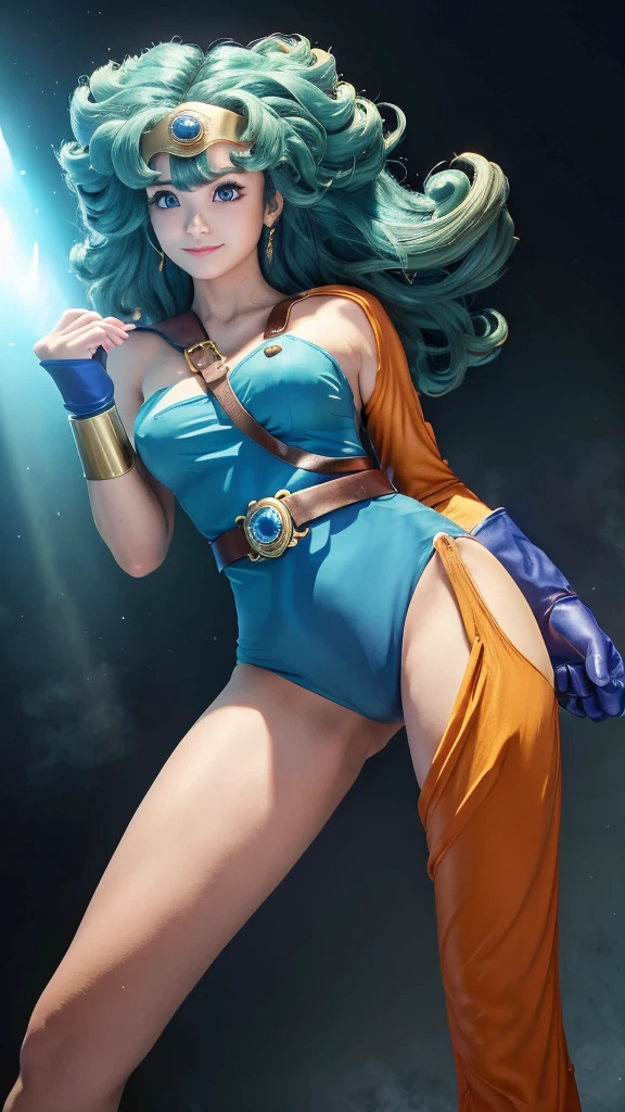 masterpiece、1 beautiful girl、Beautiful Eyes、smile、Puffy eyes、Highest quality, 超High resolution, (reality: 1.4), Cinema Lighting、Japanese、Asian Beauty、Korean、so beautiful、Beautiful Skin、Hold your sword,Combat Ready,Body facing forward,(超reality的な)、(High resolution)、(8K)、(Very detailed)、(美しくBeautiful Eyes)、(Very detailedな)、 (wall-)、Detailed face、Bright lighting、Professional Lighting、Looking at the audience、Look straight ahead、Diagonal bangs、Bright light Blue Hair、Nogizaka idol、20-year-old、masterpiece, Highest quality, Very detailedな, shape, Sage_(dq3),Long Hair, Blue Hair, Circlet, Red eyes,Small breasts, Yellow gloves, White Dress, belt, Cape, boots,
