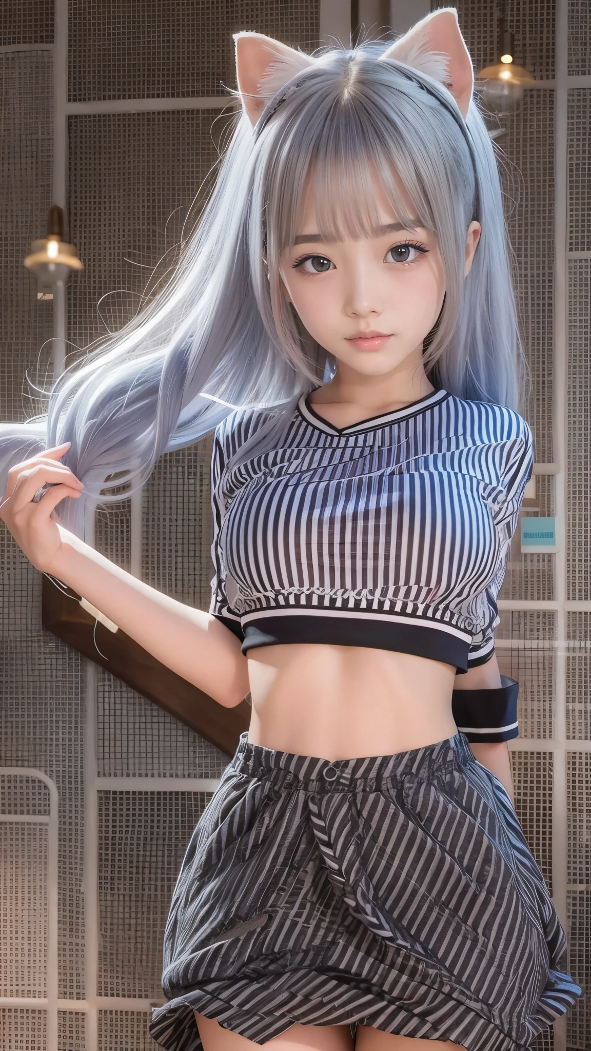 a woman in a floral crop top and mint skirt posing for a picture, croptop, crop top, bralette, wearing white camisole, bae suzy, wearing a camisole, physical : tinyest midriff ever, gorgeous young korean woman, heonhwa choe, cutecore, lulu chen, reluvy5213, grey hair