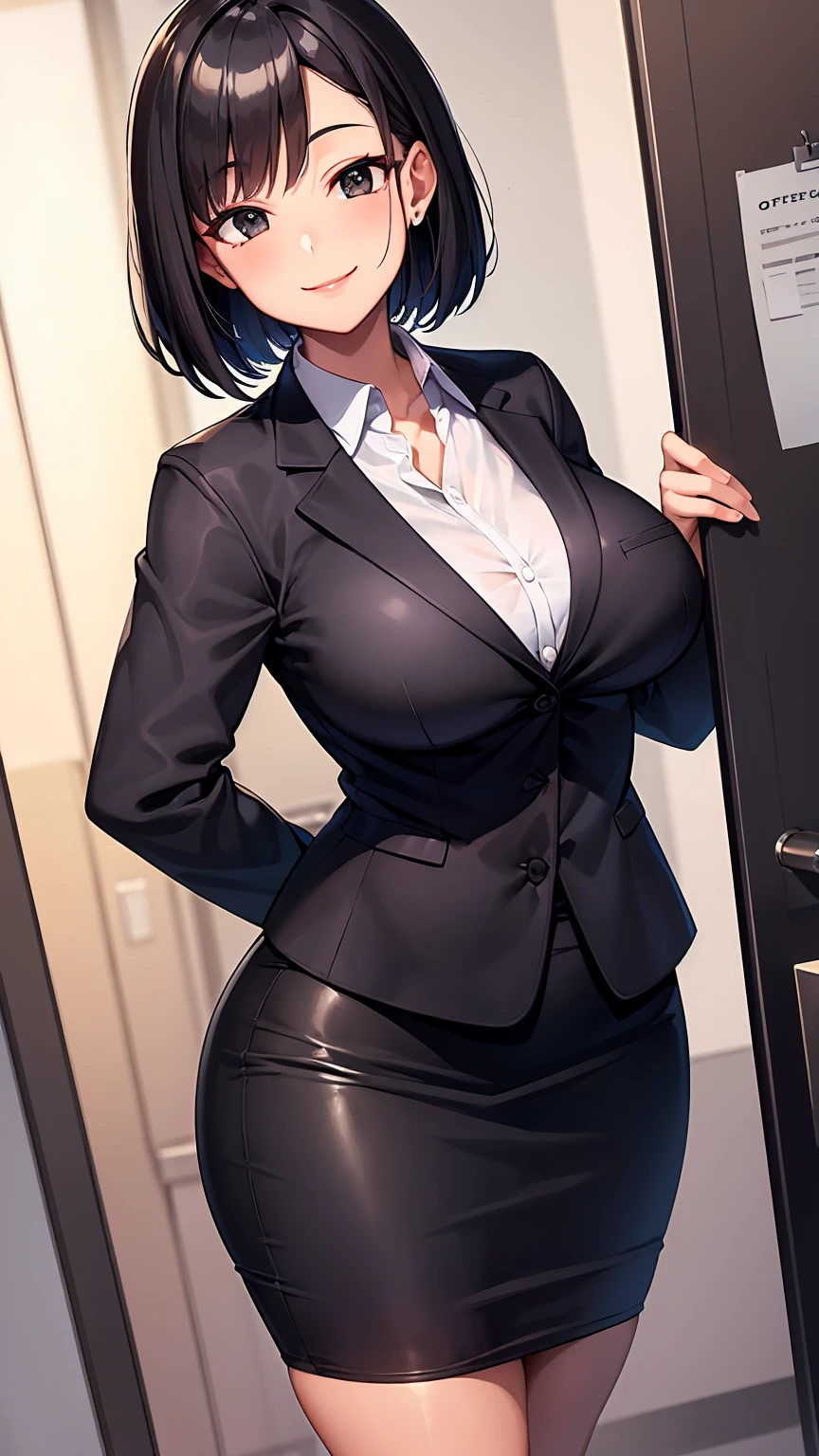 blue eyed girl, short black hair, glasses, with tits, detective suit, cigarette, looking to the right, pale skin