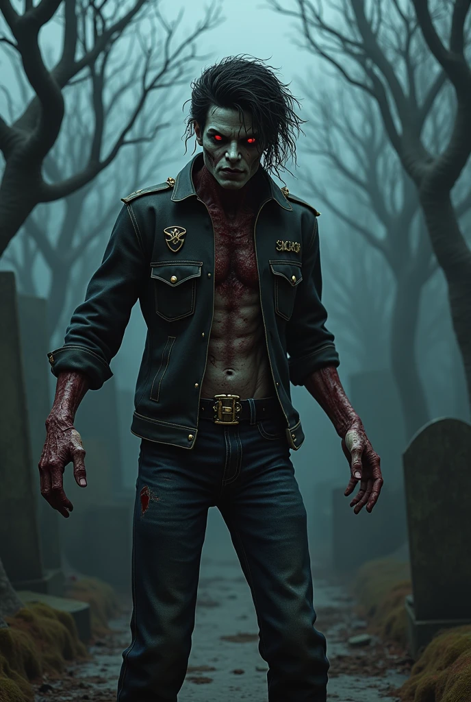 (raw photo, Best Quality) , (realist, photorealistic: 1.4), Extremely formidable general plan, masterpiece, ultra detailed, High resolution, best illustration, best shadow, complex, depth of field, great plan, horror, 1 man alone, scary, it&#39;s very skinny (lean), He has a pale chin, He has dreadlocks, His eyes are red and crazy. (crazy look) (angry air) (very bright red) (Bright red eyes), He has sharp teeth, his face is scary, Skinny and hollow, The body and face are covered with tattoos. (satanic tattoos) (satanic tattoos) (Face Tattoos), He has several scars (wounds) in your body, He wears ripped jeans down to his knees and repeats (very torn) ((torn up to the knees)), He holds two bloody (blood) knives firmly (blood runs) in both hands, he has a scary gait, He is in a forest, gloomy atmosphere, evening, evening, volumetric fog, Photorealistic 8k style, DSLR, high quality, (film grain: 1.4), Fujifilm XT3,