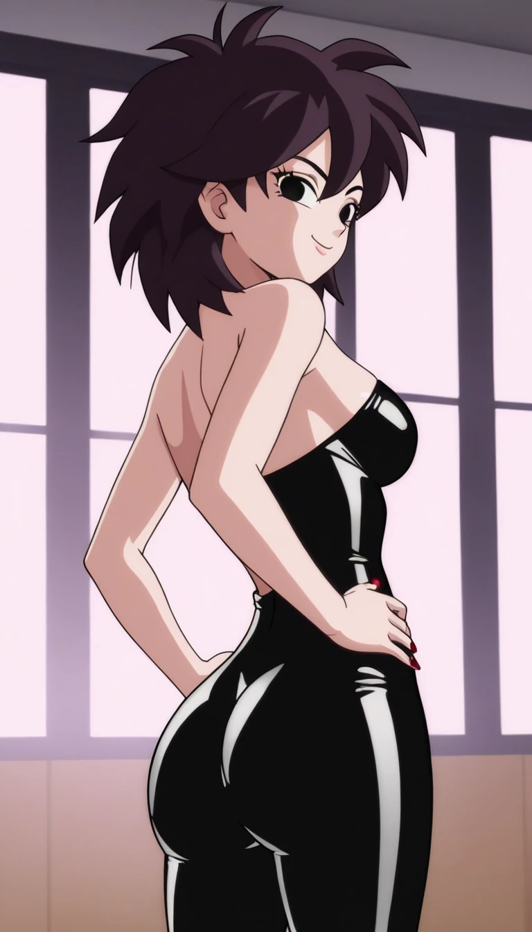 green eyes,black hair,bunny suit,bunny ears