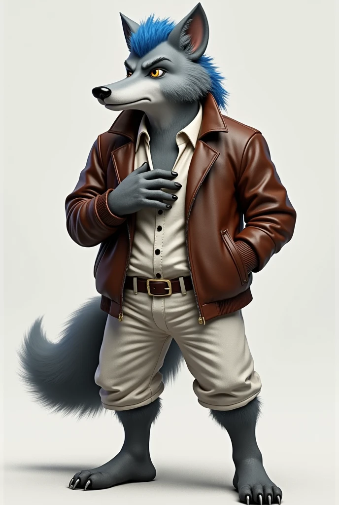 a furry man touching his waist pants in a sexy pose with all his clothes dressed elegantly hyper realista