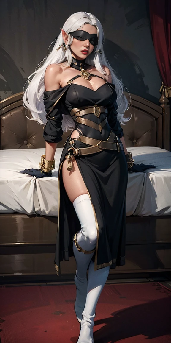 masutepiece, Best Quality, the Extremely Detailed CG Unity 8K Wallpapers, Beauty Priestess Costume, Long dark blonde wavy hair、gorgeous dress、Luxurious hair ornaments、Medium milk, Puffy nipple、Blushing, Shy laughter, Bare shoulders、sexy hips、high-heels、Luxurious magic wand and book、Church of the castle、sexy pose、(Poses that emphasize the buttocks)、Emphasis on the chest