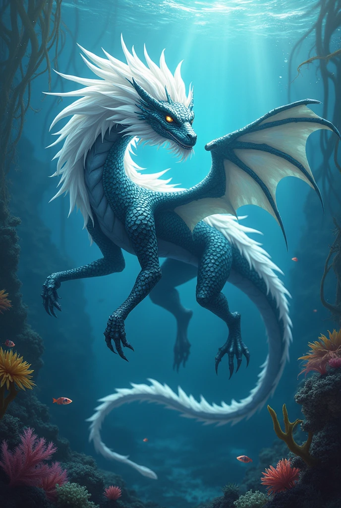 Dragon with blue rays