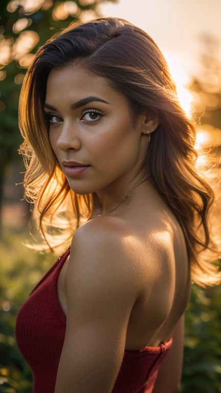 (best quality,4k,8k,highres,masterpiece:1.2),ultra-detailed,(realistic,photorealistic,photo-realistic:1.37),muscular woman,beautiful woman, mulatto , beautiful muscles,athletic woman,woman in nature,woman outdoors,natural lighting,natural sunlight,sunlight,warm lighting,golden hour,soft lighting,detailed face,detailed eyes,detailed lips,longeyelashes,strong pose,powerful pose,dynamic pose,environmental portrait,fantasy,concept art,vibrant colors,warm color palette