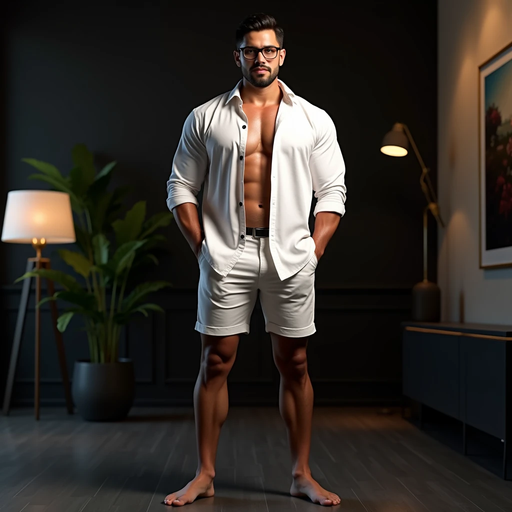 45 yers old，Hidetoshi Nakata ，（Kogoro Mouri 1.3），office room，A man in a suit sits on the stairs，Long socks，Shirtless，Thick chest hair，little beard，tmasterpiece，k hd，Light blue sexy panties，