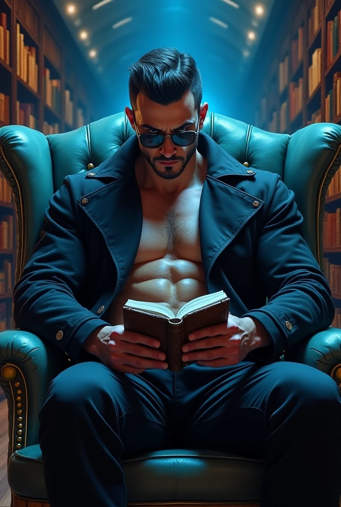 Handsome young man sitting in his study in his victorian mansion 