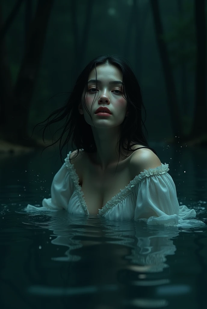 Realistic gothic digital art portrait with water