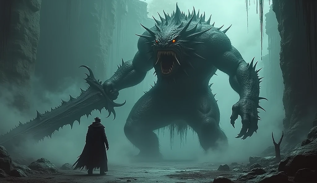 In the heart of a dark, medieval dungeon, the dim light from torches mounted on the cold, damp stone walls casts flickering shadows that dance and writhe across the chamber. Along these walls, a series of heavy iron chains dangle, securing a collection of strange and grotesque beings. Their forms range from pitifully deformed humans to nightmarish creatures of dark fantasy.
One of the most striking figures is a tall, gaunt entity with pallid gray skin. Its large, round eyes gleam with an eerie light in the darkness, while its wide mouth is lined with jagged, menacing teeth. Bound by rusted iron chains that coil around its frail body, it appears both weary and defeated.
Nearby, a more aggressive creature struggles violently against its restraints. This beast, covered in thick, matted fur and sporting curved horns that sweep backward, emits a series of deafening clinks and rattles as it attempts to break free from its bonds. The chaotic struggle only amplifies the oppressive atmosphere of the dungeon, filling the air with a sense of dread and despair.
In this grim and shadowy prison, the unholy assemblage of captives creates a scene both haunting and mesmerizing, each chained figure a dark testament to the twisted world of medieval fantasy.