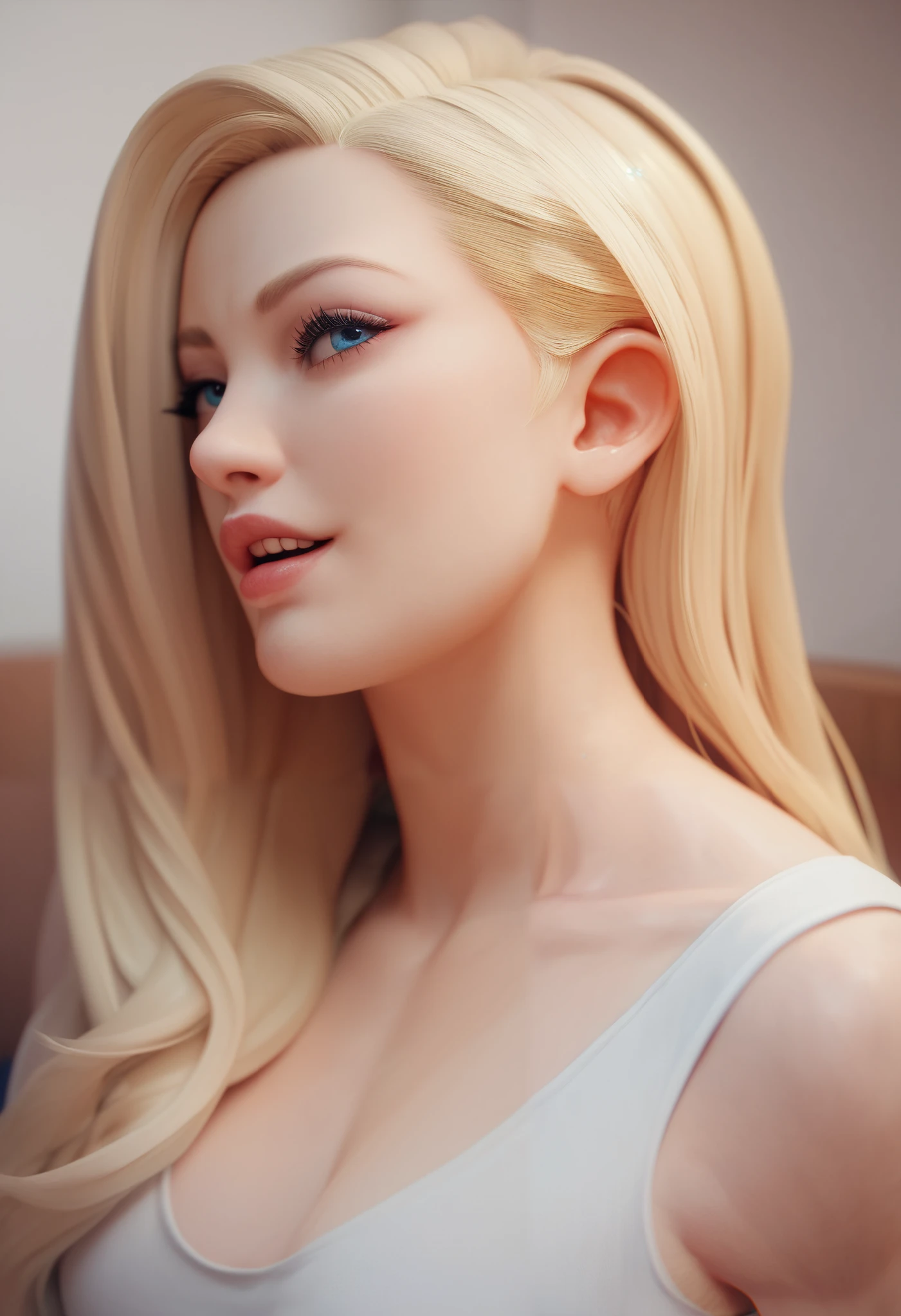 Create a white and Asian man with blue eyes, blonde hair and tall