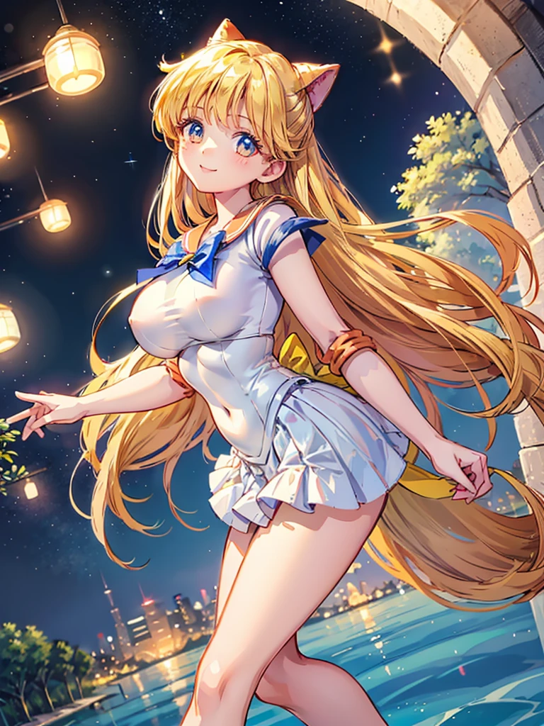 Best Quality, High Resolution, Venus 1, 1Girl, 12yo,Solo, Sailor Senshi Uniform, Sailor Venus: 1.3, Minako Aino, Blonde, Magical Girl, Blue Eyes, Orange Skirt, Elbow Gloves, Collar, Pleated Skirt, Ribbon, Orange Sailor Color, Orange Miniskirt: 1.3, Choker, Red Ribbon, Orange Choker, White Glove, Extra Long Hair, Jewelry, Earrings, Smile, Street, Big Tits Overhanging in Front: 1.5, Fold Up: 1.5, Very Short Skirt: 1.5, Show Panties: 1.5, (Shibuya Street at Night When No One Is Around: 1.5), Put Your Hands On Your Hips: 1.0, (Huge Breast, Big Tits, Slender Waist), Cute: 1.5, Big Kick: 1.4, ( Sexy Lace Crotchless Panties Wiht Bow),Small Face,(Nasty Body),Grabbing Skirt With Hands,Long Legs,, BDSM,Glowing Light,(cameltoe),nsfw,(legs apart:1.3),