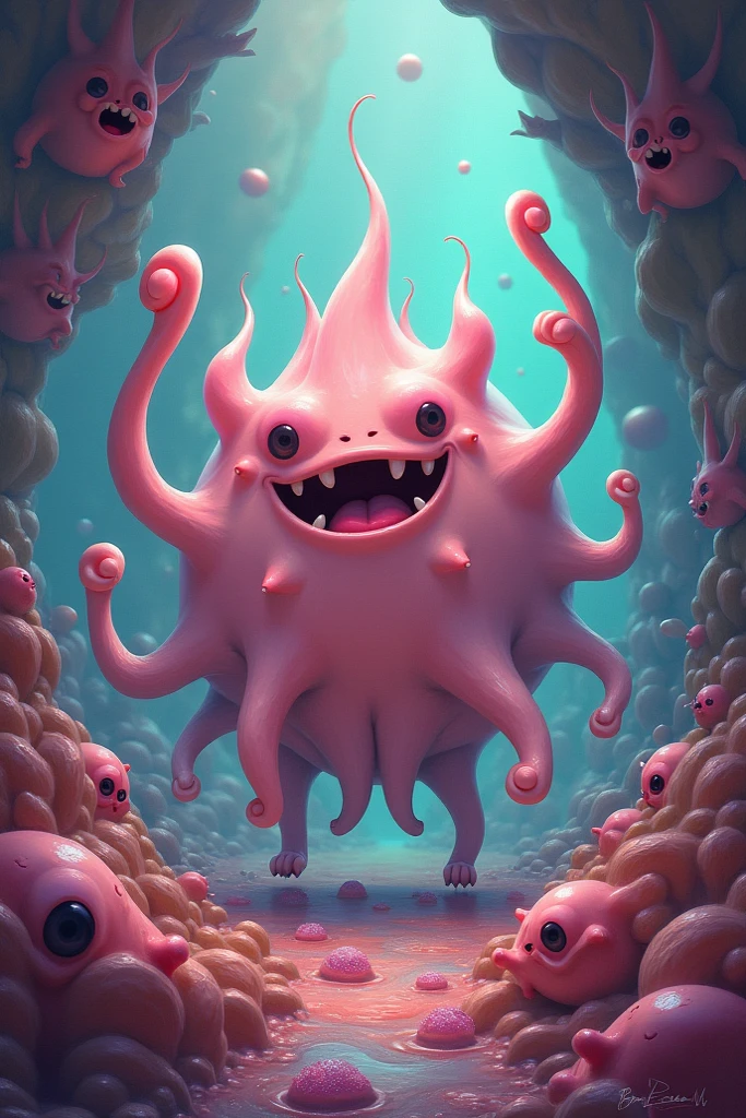 Zac de league of legends (scary transparent pink slime monster with an antenna on its head)
