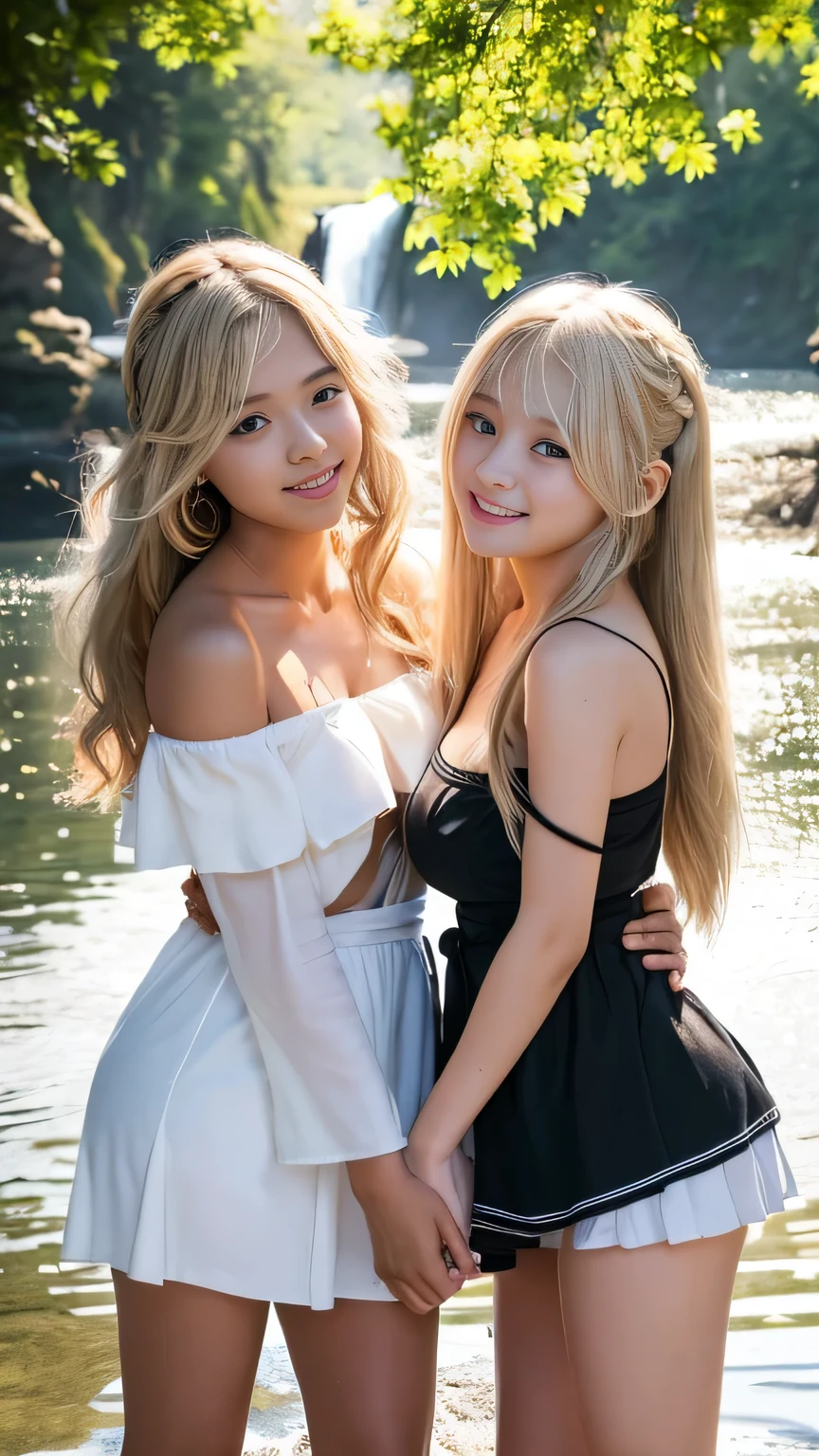 Long Hair, curly hair,White beige hair color:1.2,、 tan:1.5、1 Gal 、 Black Gals、(quality),8k,(masterpiece:1.3),(Two girls getting along:2.1), gal fashion、Nice skin, pubic skin, nice thighs ,Shining thighs, Glowing legs、Sexy big boobs, cute, cute, beautiful, sexy face of a 、A strong wind blows my hair in front of my face、Reduces the appearance of nasolabial folds、 tight miniskirt、A strong wind blows my hair in front of my face、美しい long blonde French braided hair、 Cute Sexy Eyes Hidden Behind Long Bangs、Staring at me with teary eyes、 off-shoulder 、 out of your belly button、 platinum blonde french braid hair 、Flashy accessories、Looking up at the camera 、A face of ecstasy、 Face at Peak Sexual Arousal 、Open-air bath in the sky、Illuminated by bright light、Subject lighting、 earrings for a woman alone、whole body、 very detailed顔と肌のトーン、 Always Wear Skirts 、Yankee Lori Gal 、Flashy accessories、 off-shoulder 、 Scenery with a spectacular waterfall 、 ONE GIRL 、Long Hair,Curly hair,White beige hair color:1.2,、 tan:1.5,Selfie:1.5、maSterpiece、HigheSt quality、Extremely detailed 8K、、 very detailedな、 very detailed、very Realistic、RealiStic、JapaneSe、one person'S、High Head Rate、Beautiful realiStic face、RealiStic face in every detail、 attention to detail, RealiStic Hair、Beautiful and realiStic hairStyleS、Beautiful and realiStic eyeS、h very detailed realiStic eyeS、Proportional eyeS、H very detailed pupilS、 very detailedリアルな自然な眉毛、 very detailedリアルな唇、 Beautiful and realiStic lipS、Pink lipStick、Sexy lipS、RealiStic and well-proportioned breaStS、RealiStic medium Sized breaStS、Slim Abs、 Very detailed skin、Ultra-high reSolution,8k,RealiStic、 perfect sentences, detailed lighting , Dramatic ShadowS, ray tracing , 1 person, watching the audience、Tight white camiSole:1.5、Big BreaStS:1.4 、CondeScending Smile、CompenSate、 sit in bed