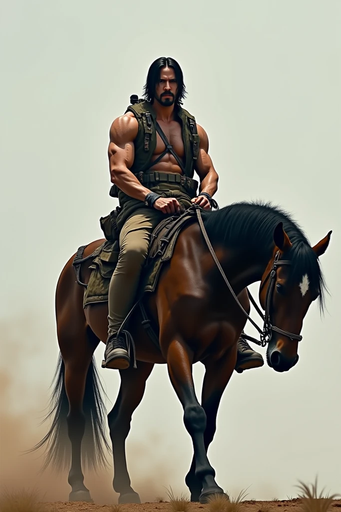 Create a hyper-realistic and detailed depiction of the 'Chariot of Conquest,' inspired by the Chariot card from the Rider-Waite tarot, but set in the primal, barbarian world of the Primal Sorcerer Tarot. The scene should show a powerful, muscular warrior clad in ancient Sumerian-style armor, standing confidently on a massive, rugged chariot made of dark, weathered wood and adorned with metal spikes and tribal symbols. The chariot is pulled by two fierce and massive beasts—one black and one white—reminiscent of ancient mythological creatures, with glowing eyes and thick, muscular bodies, harnessed with chains and leather straps.
The warrior holds the reins tightly in one hand and a massive, intricately designed sword in the other, raised high as if leading a charge. His expression is one of determination and unyielding strength, his long hair flowing wildly in the wind. The background is a battlefield at dusk, with dark clouds gathering overhead and a crimson sky, symbolizing the warrior's conquest. Scattered around are remnants of ancient ruins, with massive stone pillars and broken statues of forgotten gods, adding to the ancient and mystical atmosphere.
In place of the traditional celestial symbols, the chariot is adorned with runes and primal glyphs that glow faintly, giving the scene a mystical, otherworldly aura. The overall mood should evoke a sense of unstoppable force, primal power, and the relentless drive of a conqueror.