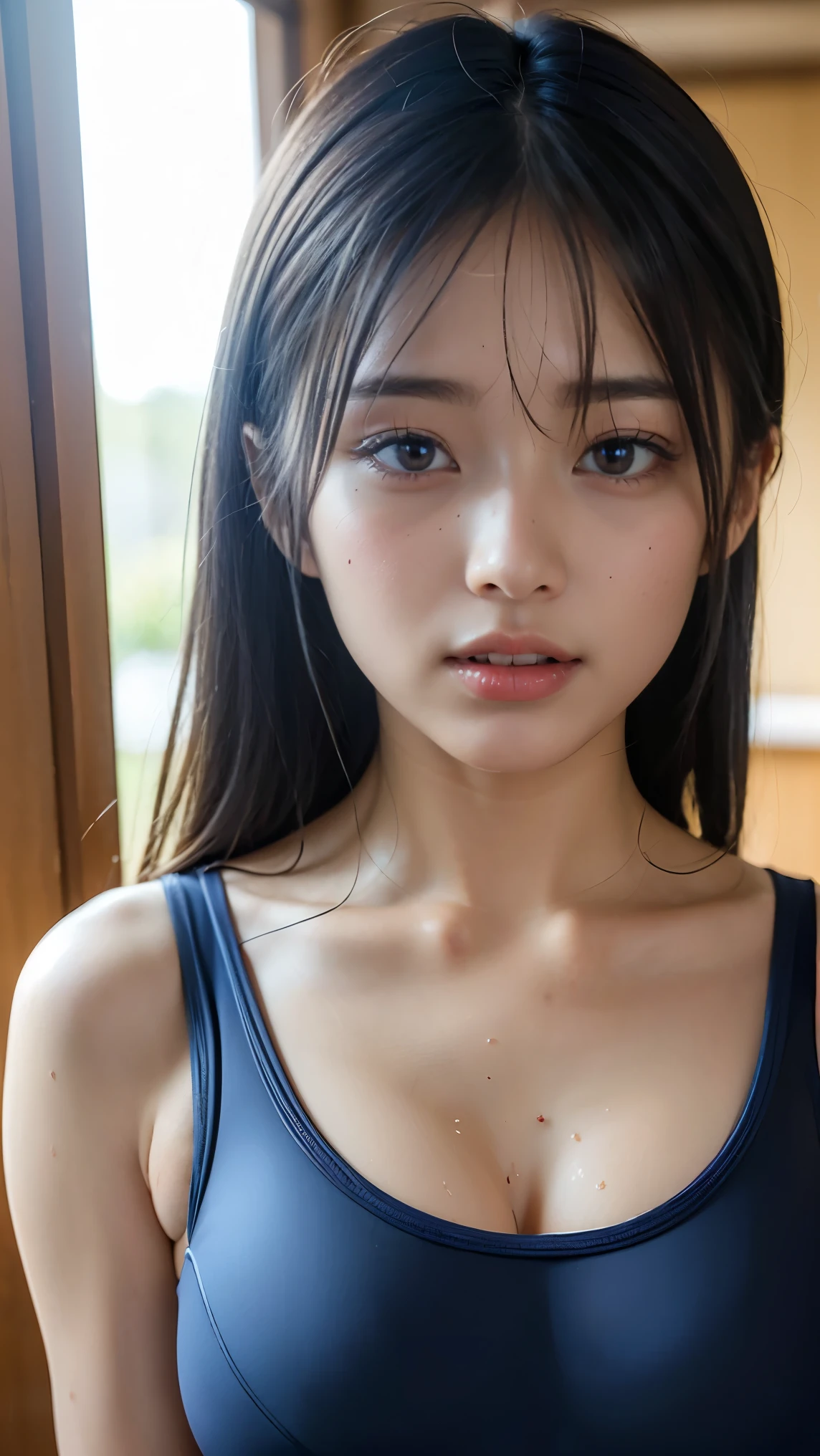   table top  ,   best quality, shape, 非常に  Detailsな,   Details,   High Definition  , 8k wallpaper,   perfect dynamic composition,   beautiful details  ,    natural lips, ( navy blue Japanese student swimsuit :1.5),   small breasts,  ランダムにcuteポーズ,  RAW Photos, Middle School Girl Les ,cute, face，,((  Random Sexy Poses 、put in、Deep joy, Drunk Eyes:1.2)), ((I gasp hard:1.2))、 ecstatic face、  climax expression、 My whole body is shaking   、  Official Art，非常に  Detailsな CG Unity 8k 壁紙, (masterpiece:1.0),(  best quality:1.0), photo shoot, 8k,  play,   High Definition  ,   Kodak portrait 400  ,  film grain,  Lens Flare Glow ,   very low camera angles   ,    watch viewers  