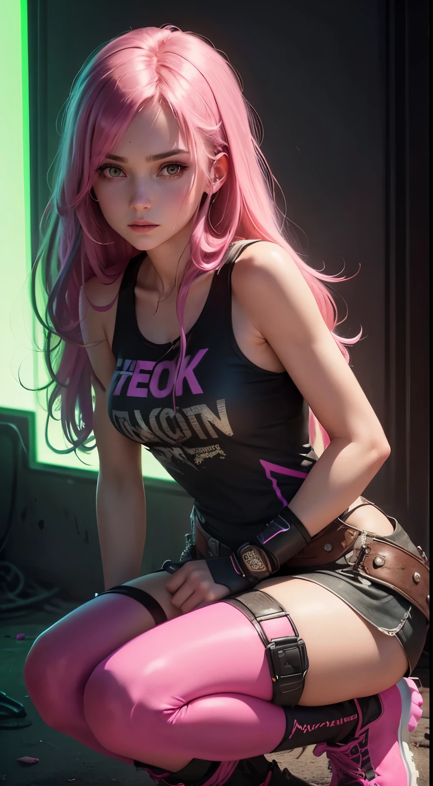 Araffe girl with pink hair and pink tights posing for a picture - SeaArt AI