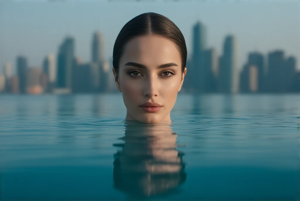 ((masterpiece, highest quality, Highest image quality, High resolution, photorealistic, Raw photo, Extremely detailed CG unified 8k wallpaper)), (huge stunning goddess shot, very hot and sexy, jaw-dropping beauty, perfect proportions, beautiful body, slim body beauty:1.4), City Reflected on Water,