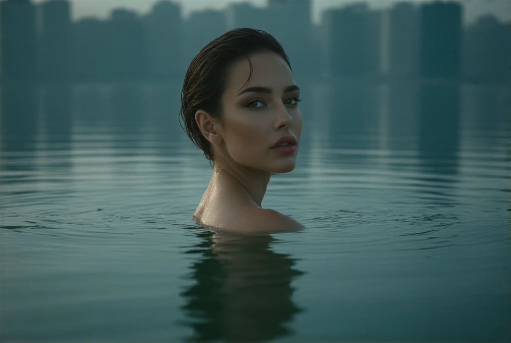 ((masterpiece, highest quality, Highest image quality, High resolution, photorealistic, Raw photo, Extremely detailed CG unified 8k wallpaper)), (huge stunning goddess shot, very hot and sexy, jaw-dropping beauty, perfect proportions, beautiful body, slim body beauty:1.4), City Reflected on Water,