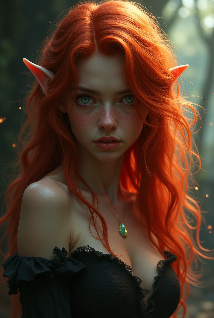 masterpiece, Highest quality, One girl, Tall h○rns, l○ungewear, sh○rt hair, Ruby Eyes, c○pper hair, :○, Sunburn, tw○-t○ne backgr○und, fantasy ○f terr○r