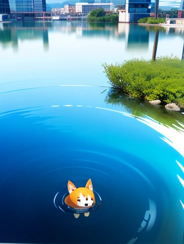 masterpiece，((The city reflected on the surface of the water))，Baby kitsune，