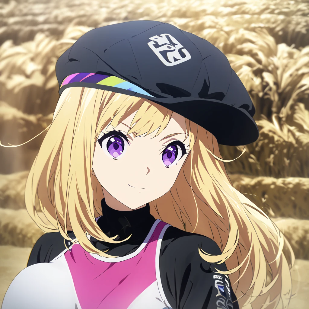 {{masterpiece}}, {{{perfect quality}}}, {{1girl}}, {{{{ kawakami mai}}}}, blonde hair ,Purple eyes, {{{Competition Swimsuit}}},{official style},best quality, ,{{light smile}},, best quality, amazing quality,