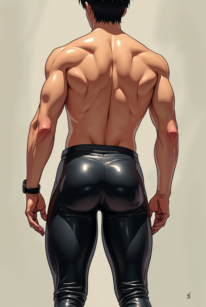 solo, black background, 1 boy, arse, male accent, black trousers, back, arse accent,realistic