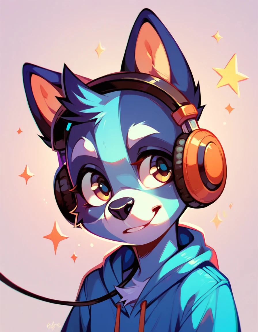 The character Bluey and Bluey's sister with headphones listening to music 