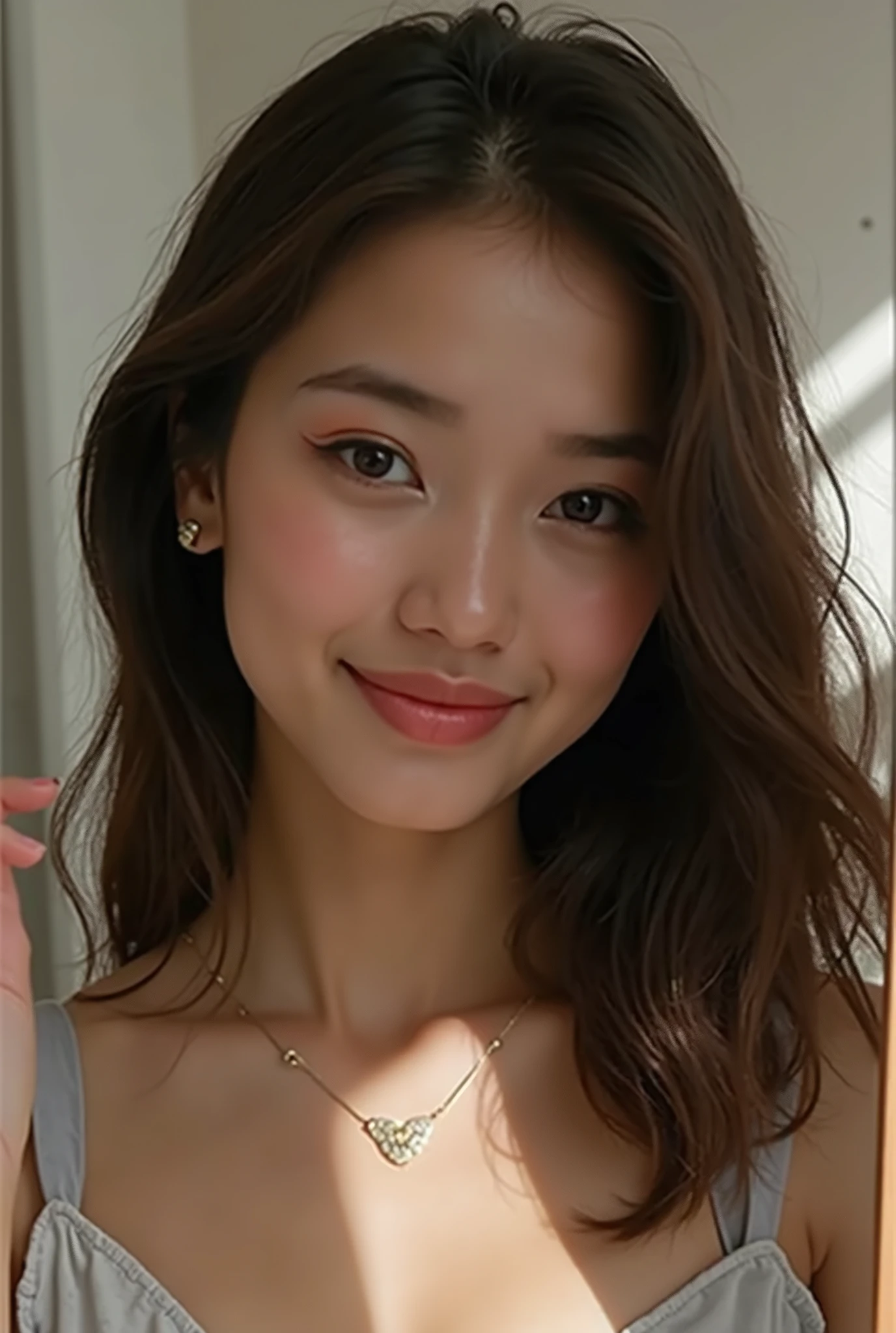 Best quality, beautiful woman, brown skin, long dark hair, natural face, no makeup, monolid