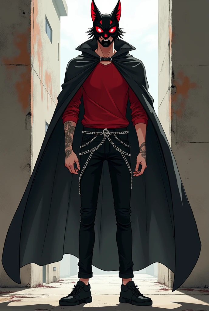 bright green hair, and a ponytail standing in front of a brick wall, glasses, full body portrait of a short!, cel - shaded art style, character full body portrait, full body close-up shot, a character portrait, dark red Hogwarts robe, black shirt, teen female emo art student, black jean shorts, black pantyhose, black hair pins, dark skin, torn black shirt, full body character portrait, inspired by Taiyō Matsumoto
