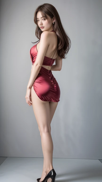 (masterpiece:1.3), (8 thousand, realistic, RAW photos, best quality: 1.4), (1 woman),(sheer silk blouse), (((short skirt))), (((양 다리와 양발에 짙은색 realistic 불투명한 커피색 팬티 스타킹 신고 : 1.3))), (Stockings on both legs),(((Beautiful little feet in stockings and pink high heels))), (Wearing high heels on both feet), (((full body shot))), (Beautiful makeover), (((realistic이고 매우 아름다운 얼굴))), (long eyelashes), (double eyelid), (realistic이고 섬세한 beautiful eyes), (((big bust))) , (Strong body through exercise), (beautiful abs), (Beautiful heaps), (((tall))), (((Really slim and beautiful body))), (((Brown hair, parted long hair:1.3))), (Beautiful divided style), (beautiful skin), (ultra high resolution), (golden ratio), (((realistic 길고 아름다운 두 다리))), (realistic and beautiful arms), (necklace), (earring),(beautiful nails manicure), (((So beautiful and sexy))), (((beautiful eyes))), (((high nose))), (((small nostrils))), (((beautiful mouth))),(((Attractive lips)))