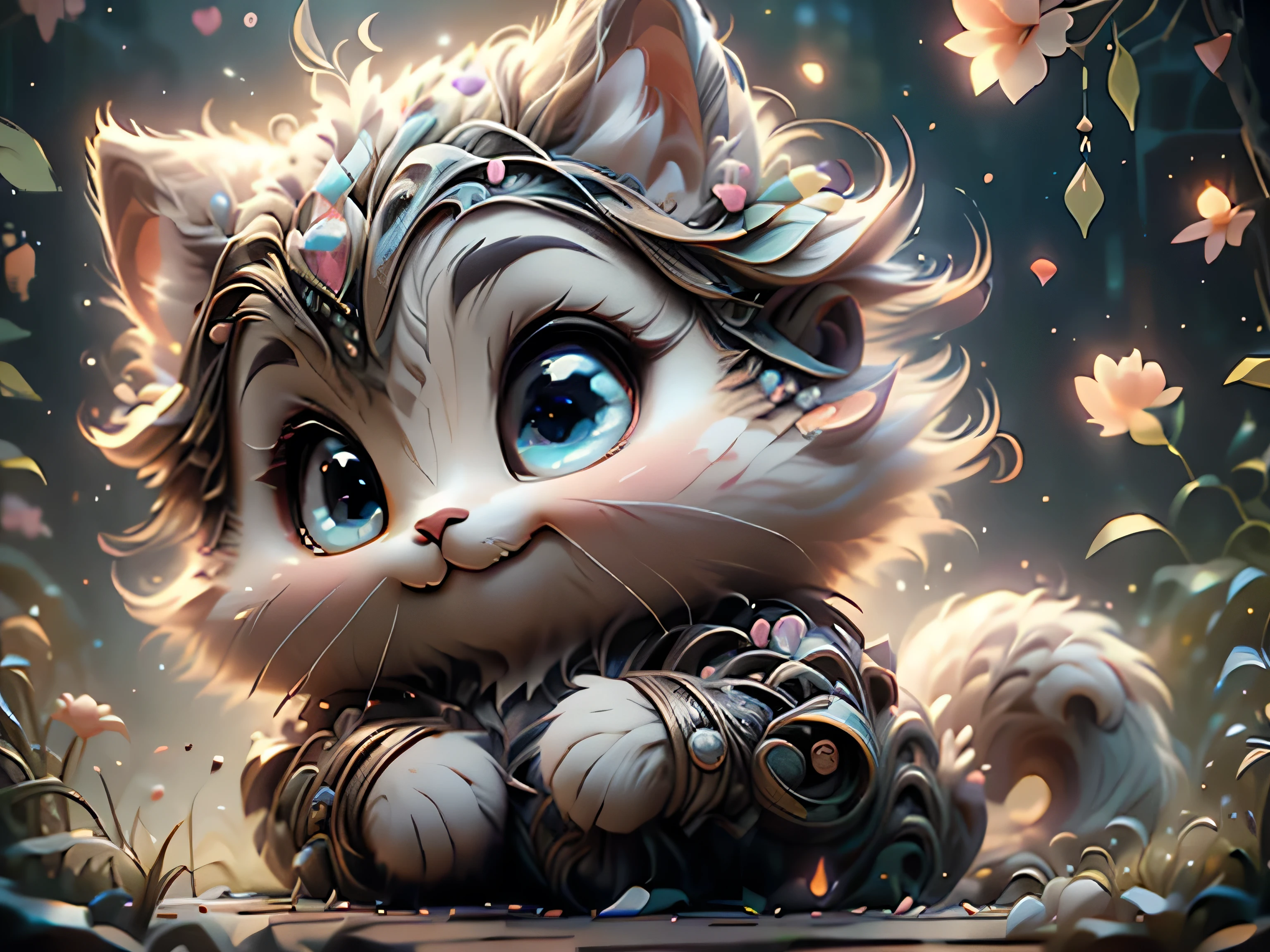 Magical Fantasy Creature, (Best Quality, Masterpiece, Representative Work, Official Art, Professional, Super Detailed, 8k:1.3), (Photorealism:1.2) Super Cute, Big Eyes, Soft, Soft Nose, Fluffy, Two-Toothed Smile, Cheshire Cat Holding a Cup, Realistic, Beautiful, Stars in Eyes, Soft Volumetric Light, (Backlight:1.3), (Cinematic:1.2), Intricate Details, (ArtStation:1.3), --auto --s2