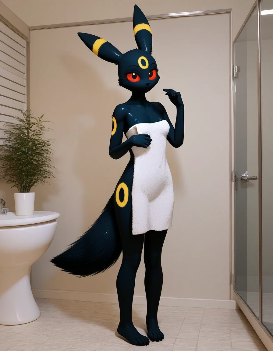 Masterpiece, best_quality, 1 girl, solo, Umbreon, all wet, female focus, pokemon, presence of vagina, presence of breasts, horny expression, kneeling, legs spread open, kneeling on a dildo, in bedroom.