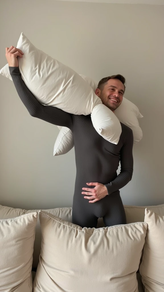 tall, Muscular man sleeping and lying down，senior police officer，character  design（Resident Evil - Chris Redfield，Chris Redfield）Wearing a shiny milky white wetsuit，High leather texture，Regular symmetrical texture pattern，Sleep in a luxurious bedroom, Comfortable and soft large sofa，expression sad，The male protagonist with a deep and charming brown pupil in his right eye，heroic masculine pose，Tall and burly，Muscular！Sexy and attractive leg muscles，tall, Burly, and strong， Wearing a shiny milky white wetsuit， Super gain and cool， commission for high resolution， Big feet in milky white boots，Charming strong man，Bright sunlight shines on the body，Reflective and shiny