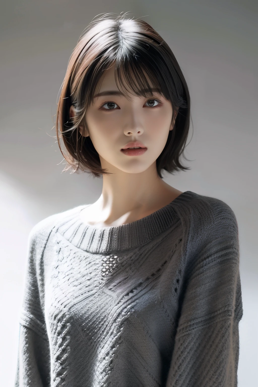 A close up of a woman with a sweater on posing for a picture - SeaArt AI