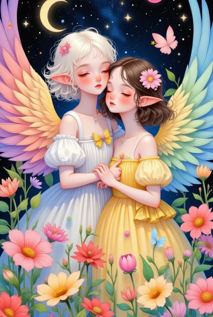  1 boy,1 Girl,Angel,Angel and devil,Angel  Wings , artist name,asymmetrical  Wings ,bird,bird  Wings ,black  Wings , blue eyes ,blue flower,blue  Wings , blush,flower束,brown  Wings ,butterfly  Wings ,茶flower,new moon,daisy,Outdated,Devil Boy,demon  Wings ,detached  Wings ,Where,Elf,Fairy,Fairy  Wings ,fake  Wings ,feathered  Wings ,feather,flower,glowing  Wings ,green  Wings ,hair flower,Headdress,Halo,Happy,Hibiscus,Hold,Hold flower束,Hold flower,jacket, they have shami ,leaf,lily \(flower\),lily of the valley, looking at the audience ,莲flower,low  Wings , male focus ,mini  Wings ,multicolored  Wings ,multiple  Wings ,orange flower,Pegasus,pink flower,pink Rose,pink  Wings ,plant,Pointed ears,purple flower,rainbow,red flower,red Rose,Rose,Short hair,Single wing, alone,shine,spread  Wings ,Star \(Sky\),Star \(symbol\), traditional media,transparent  Wings ,tulip, upper body,flower瓶,Watermark,white feather,white flower,White hair,white  Wings ,有 Wings 的胳膊, Wings ,yellow flower,yellow Rose,yellow  Wings 