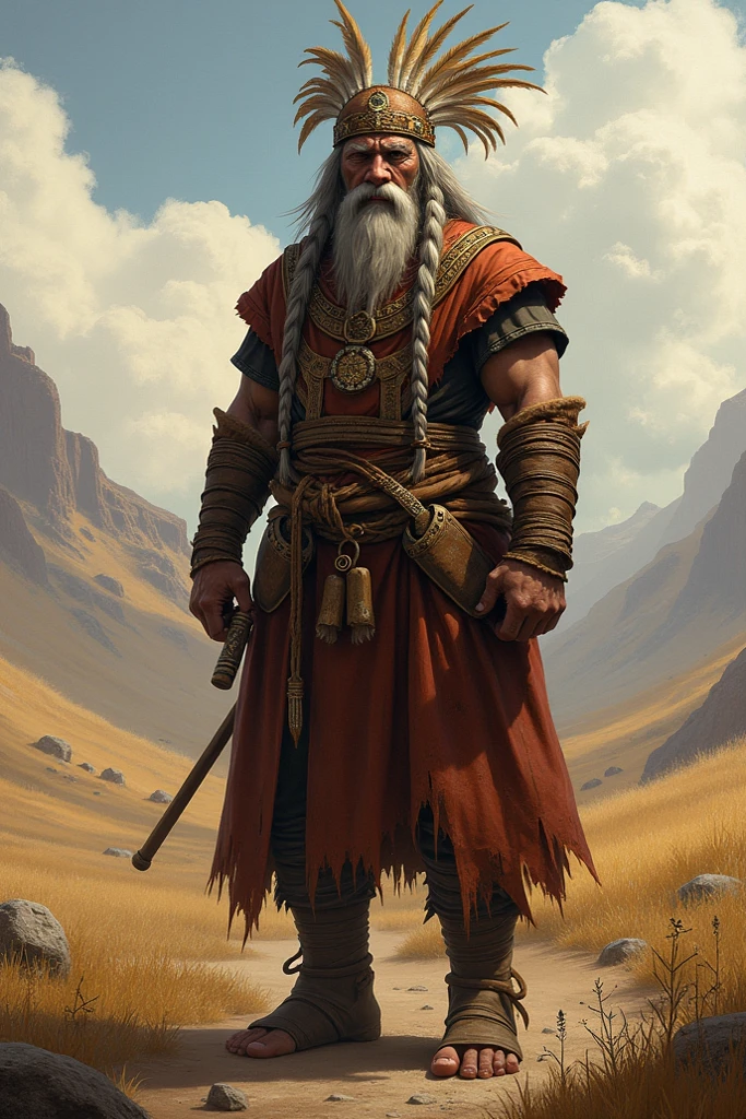The stonecutter standing proudly in a beautiful natural setting, holding his chisel, surrounded by nature, with a serene and satisfied expression.