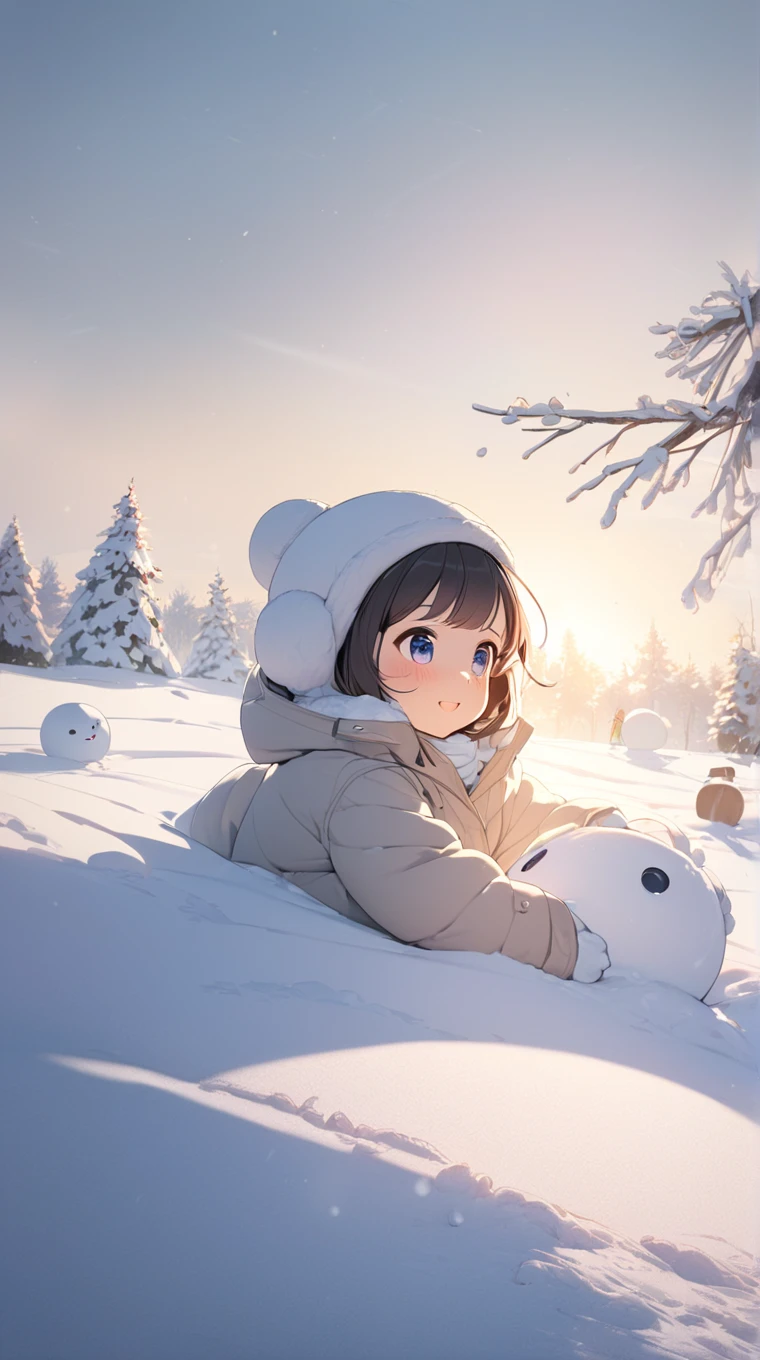 1 girl, natural smile , Bright Eyes, short straight hair , Winter Hooded Coat, relaxed posture , HEALTHY SKIN, small breasts, Naughty Look , Gloves,
break,
Winter Cloudy Sky , ( soft lighting :1.2), cool tone , Soft Shadows, Serene Atmosphere , Snow Scene , Dreamy Touch , Expressive Effects ,
break,
Snow Play Scenes , Make a Snowman , Gentle Breeze, Fun times with friends , Laughter echoes, winter fun , absurd, high definition , super detailed , beautiful, masterpiece, best quality