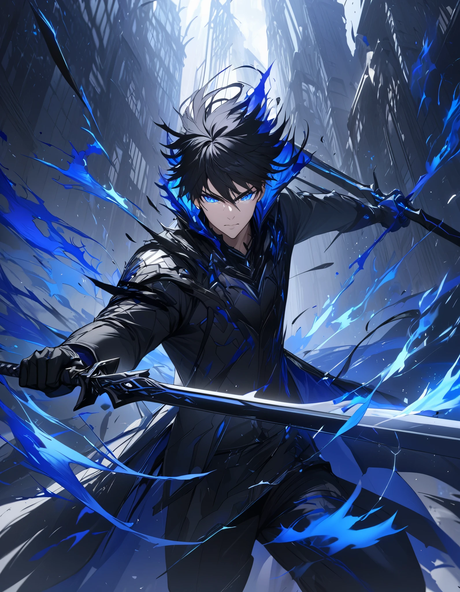 Anime - style image of a man with a sword in a city - SeaArt AI
