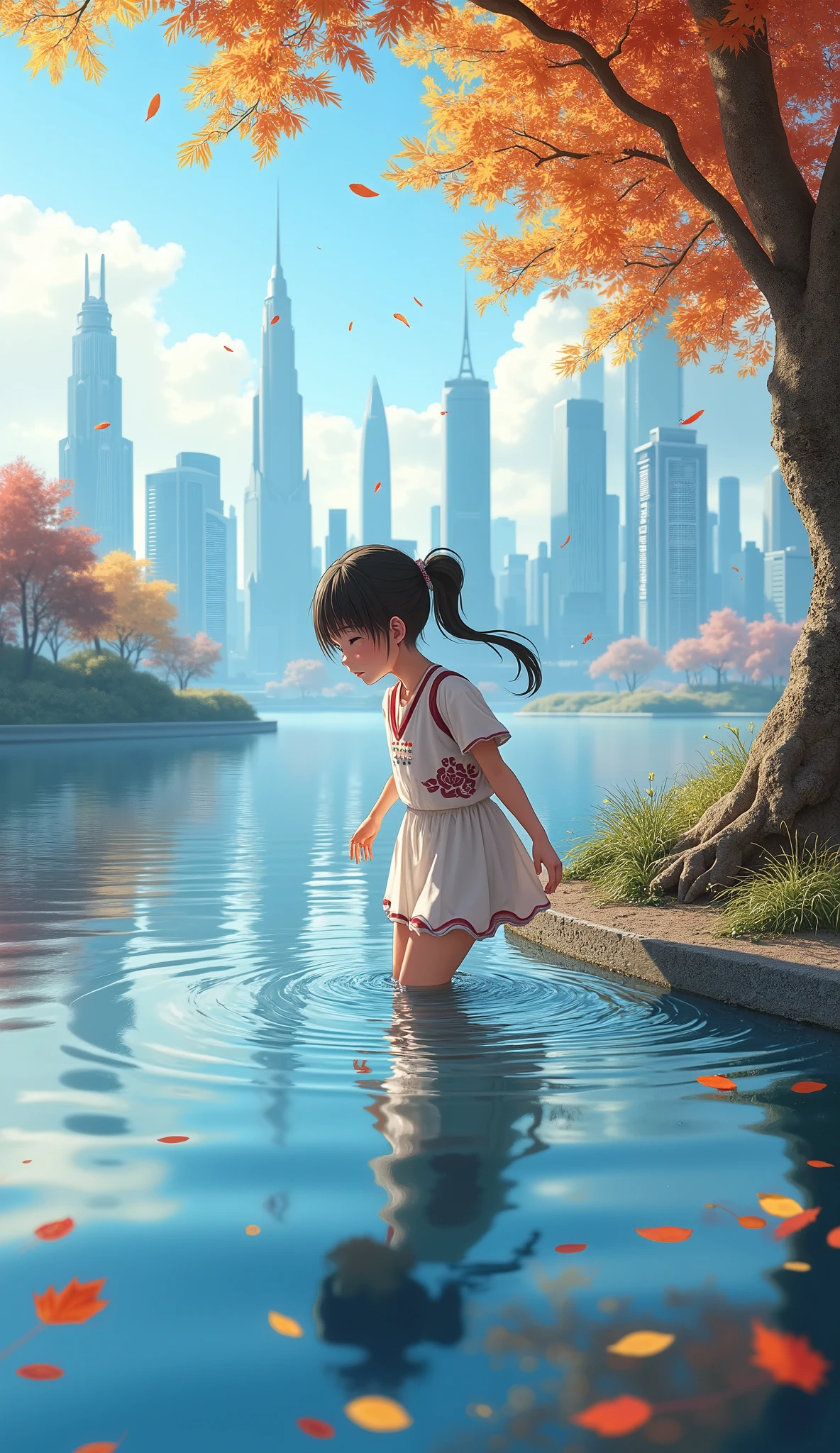 There was a little girl named Sofia, who lived in a magical world full of charm and wonder. Every morning, she woke up with a smile on her face and ran to the riverside that ran through her village. There, she found her special friend, a brightly colored fish named Finley.