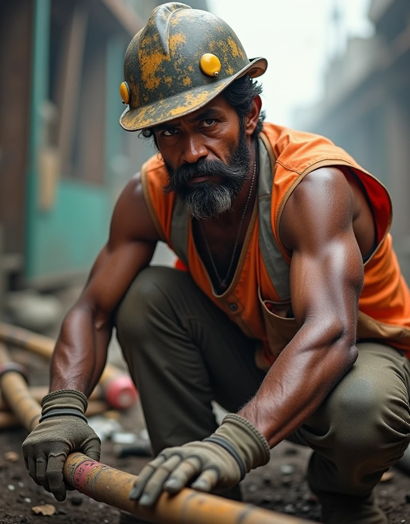 indian, man, worker with yellow work helmet, png
